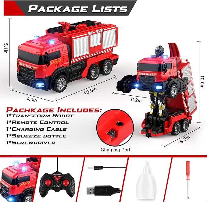 Fire Fighting - RC Deformation Fire Truck with Water Spray Ⓢ